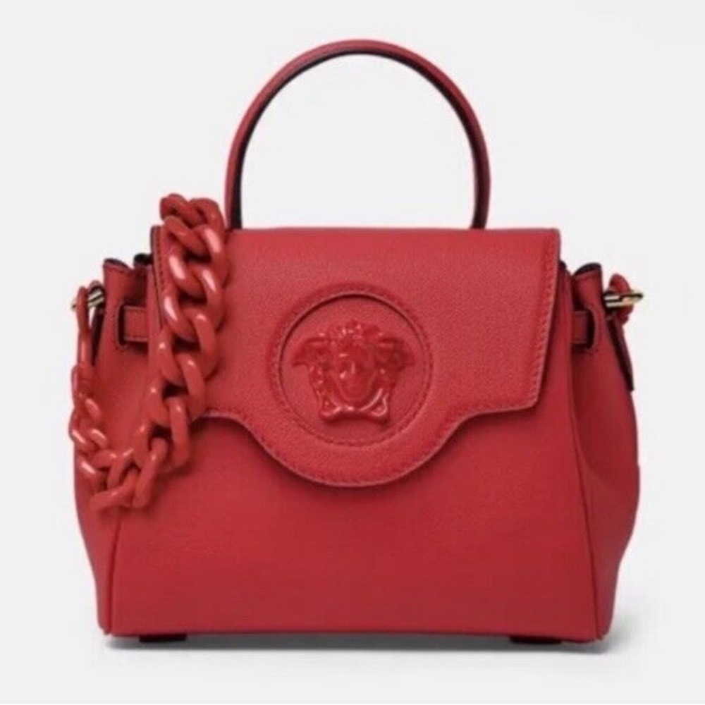 Versace La Medusa Top Handle Bag Leather Small Red